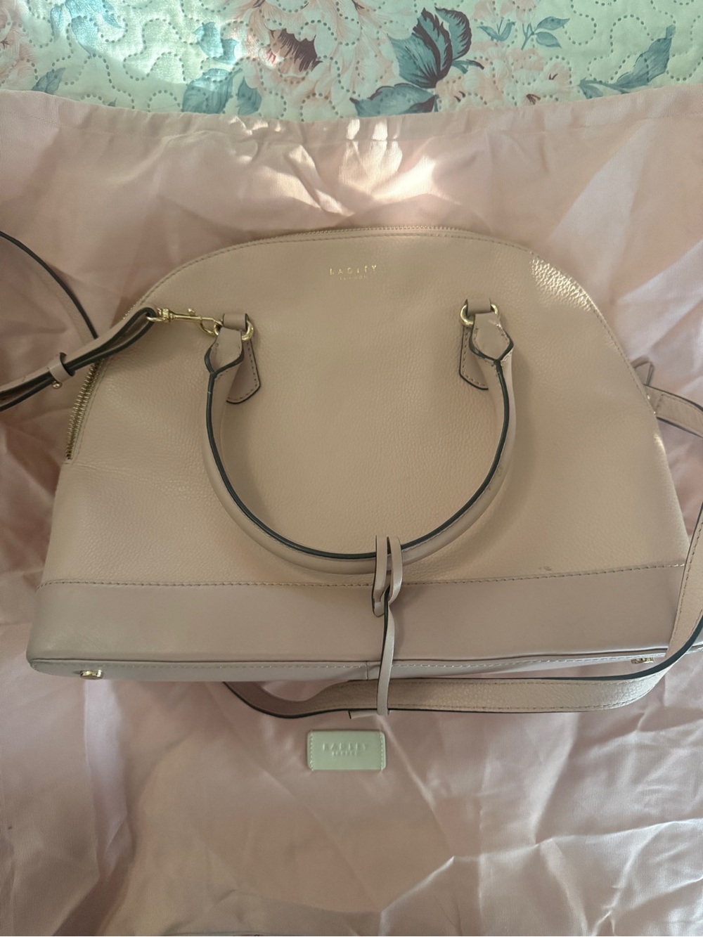 RADLEY LONDON Pale Pink Dome Satchel with Top Handles and Crossbody Strap